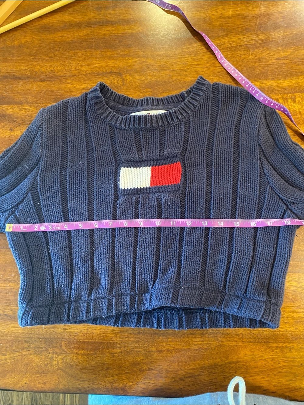 Vintage Y2K Tommy Hilfiger cropped ribbed knit sweater women’s xs flag logo - Picture 7 of 8